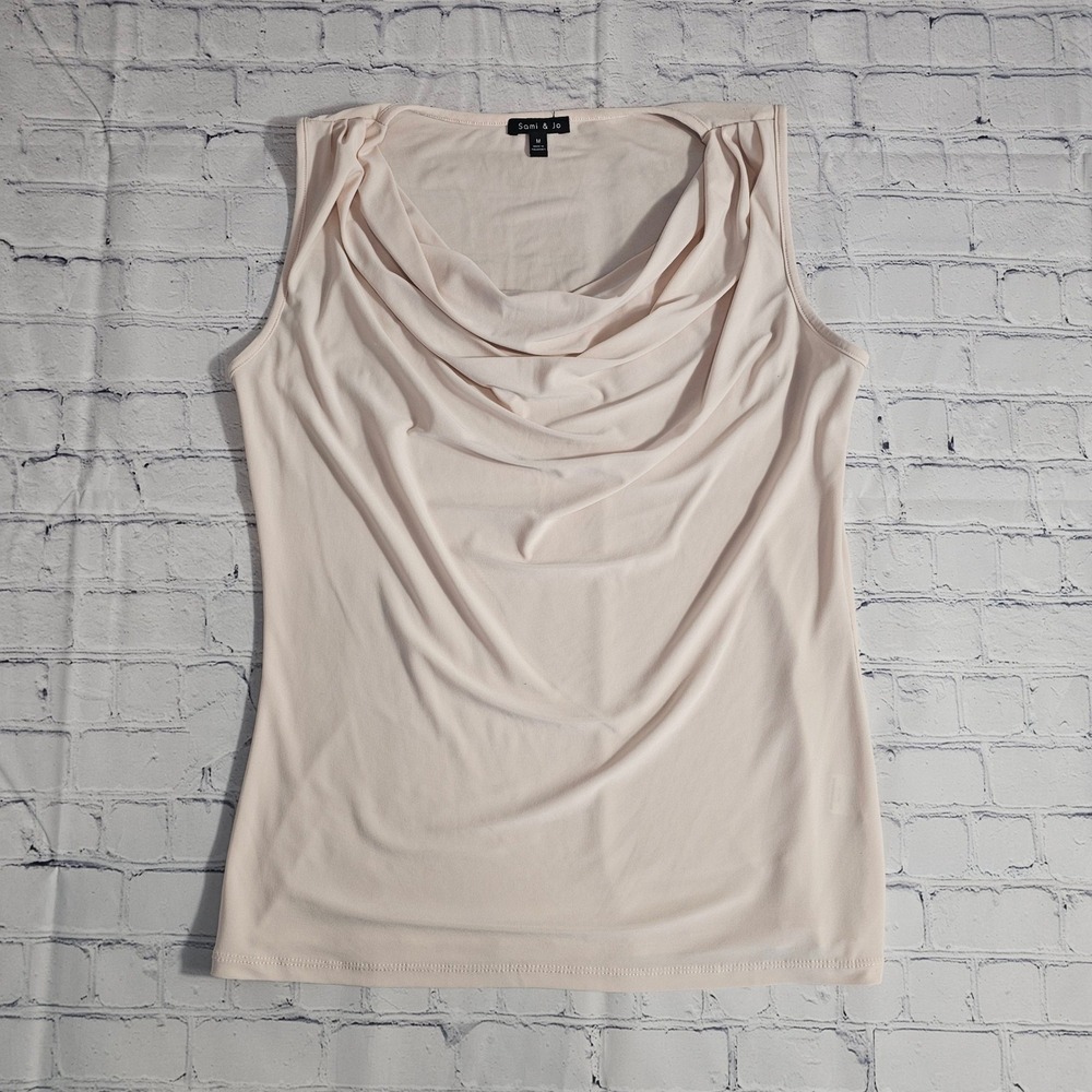 Sami & Jo Womens Cowl Neck Sleeveless Draped Front Top Beige Medium RN‎ 112246